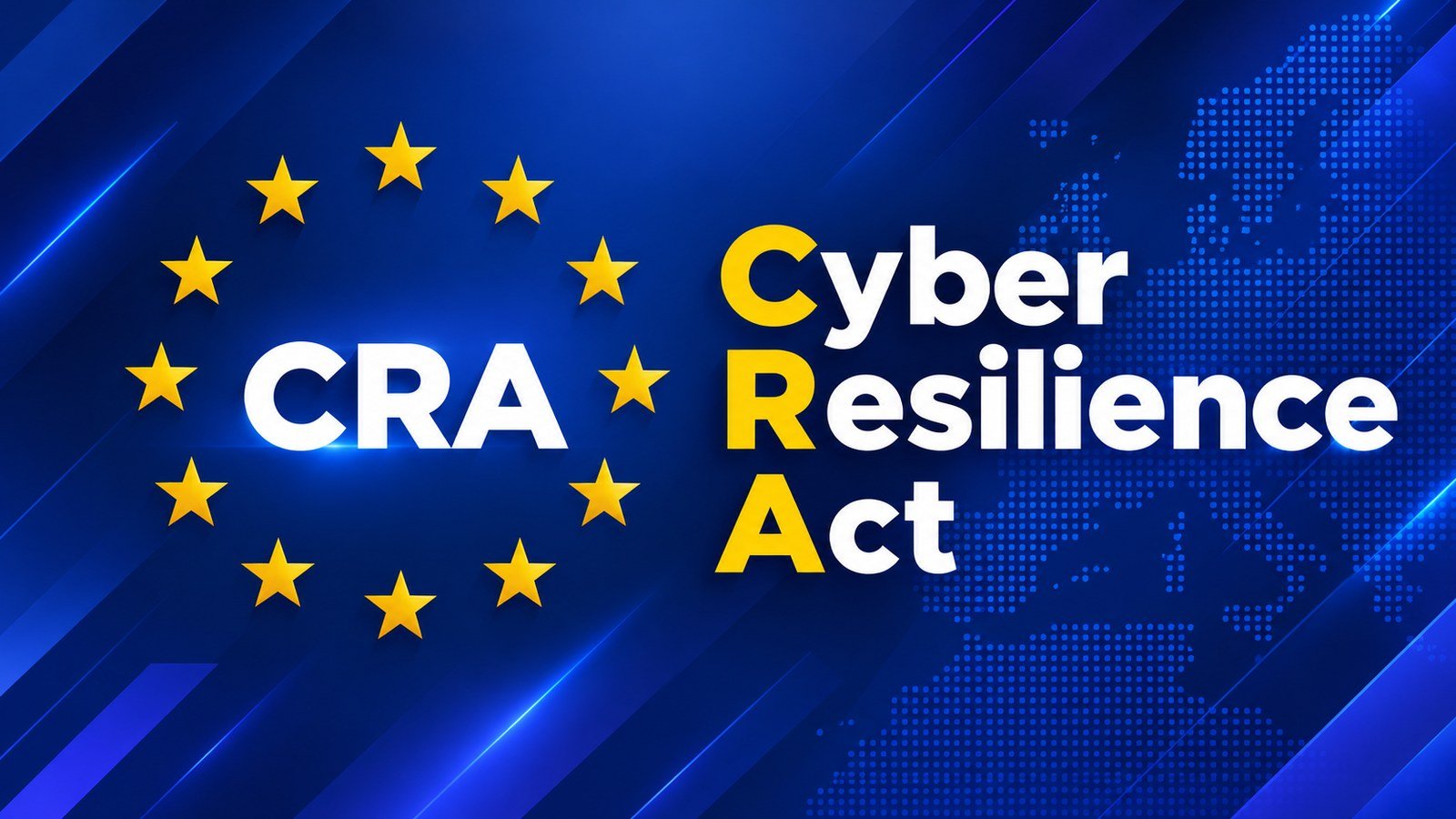 Logo Cyber Resilience Act sur fond bleu européen avec les douze étoiles